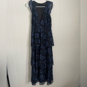 Lulus Molinetto Navy Blue Lace Ruffled Tiered Sleeveless Maxi Dress XS